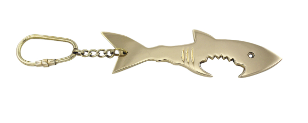 Schlüsselanhänger Flaschenöffner Hai Messing