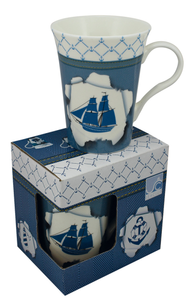 Porzellan Tasse Kaffeepott Segelschiff in der Geschenkbox spülmaschinengeeignet