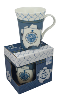 Porzellan Tasse Kaffeepott Windrose in der Geschenkbox...