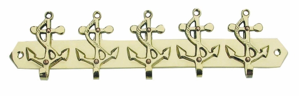 Schlüsselhaken mit 5 Ankern Messing 26 x 7 cm