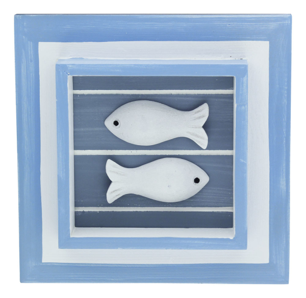 Fische im Rahmen weiß hellblau Holz bemalt