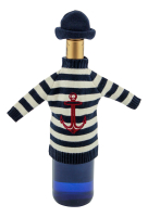 Flaschenpulli mit Mütze Baumwolle beige blaue Streifen