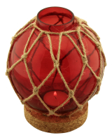 Fischerkugel-Teelicht rot Glas Netz Kork