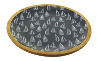 Platte Segelboote rund Mango-Holz emailliert