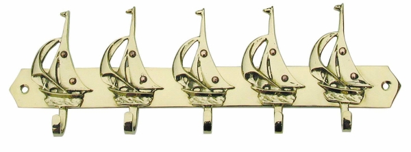 Schlüsselhaken mit 5 Segelbooten ca. 26 cm x 7 cm