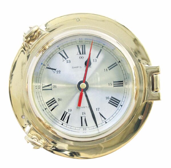 Uhr im Bullauge Messing Quarzwerk Ø 14 cm
