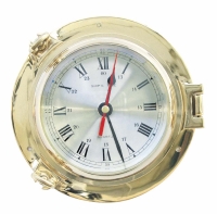 Uhr im Bullauge Messing Quarzwerk &Oslash; 14 cm