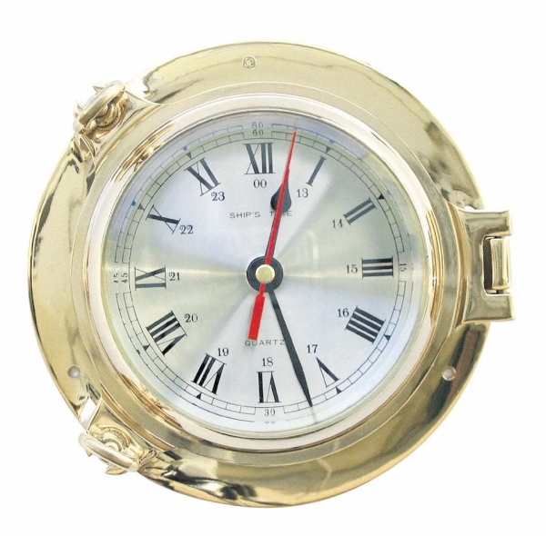 Uhr im Bullauge Messing Quarzwerk Ø 18 cm