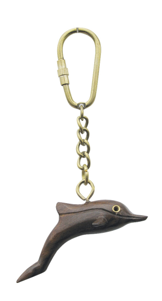 Schlüsselanhänger Delfin Holz Messing