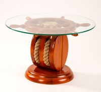 Tisch Steuerradtisch Couchtisch mit Glasplatte rund...