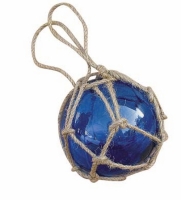 3 Fischerkugeln blau Glas mit Netz Ø 75 mm