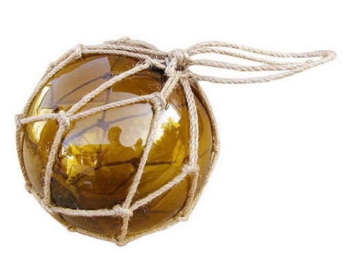 2 Fischerkugeln amber Glas mit Netz Ø 13 cm