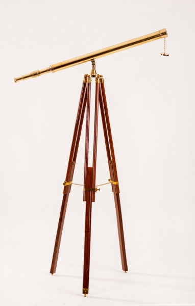 Stand Teleskop Fernrohr (Deko) im britischen Kolonialstil Messing L 100 cm Dreibein-Stativ Kirschbaum lasiert H 160 cm