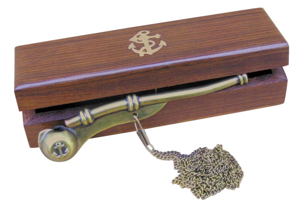 Bootsmannspfeife Whistle of Honour Messing antik in einer Holzgeschenkbox funktionstüchtig* inkl. Detaillierter Anleitung