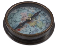 Kompass Messing antik mit rückseitiger Farbgravur in...