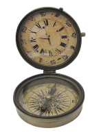 Kompass mit Uhr Messing antik Ø ca. 9 cm H ca....