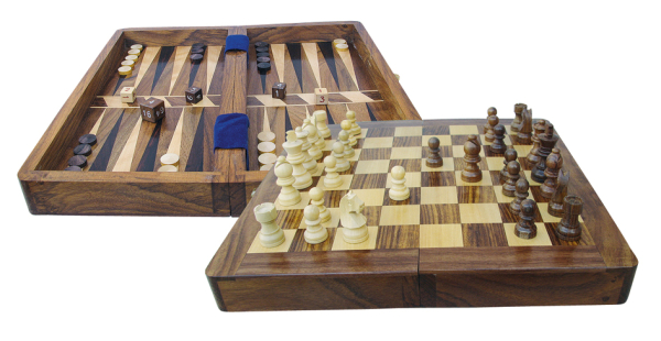 Spiel - Schach & Backgammon Holz aufgeklappt 255x255x22cm