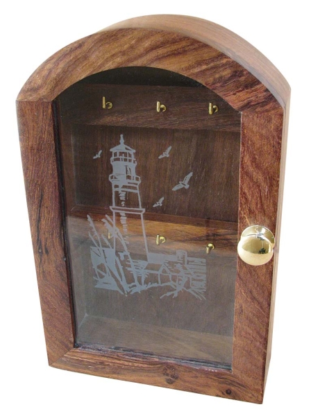 Schlüsselkasten Holz mit Glasfront mit Leuchtturmmotiv 25 x 16 x 6 cm