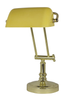 Bankers Lampe Messing gelber Glasschirm H 36-43 cm